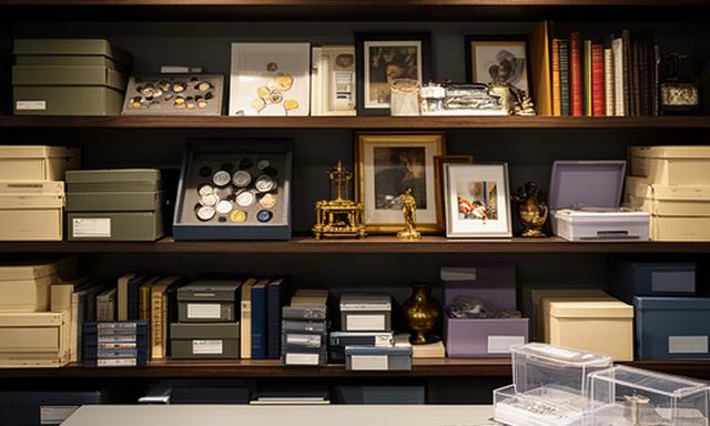 Shelves of a complete inherited collection prepared for an organised appraisal