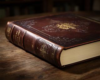 Leather-bound Charles Dickens first edition book with gilt lettering on a wooden table