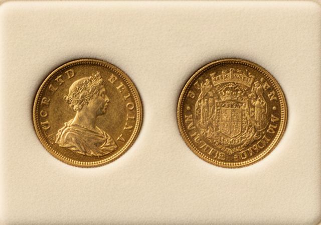 1914 George V half-sovereign shown front and reverse on a cream numismatic tray
